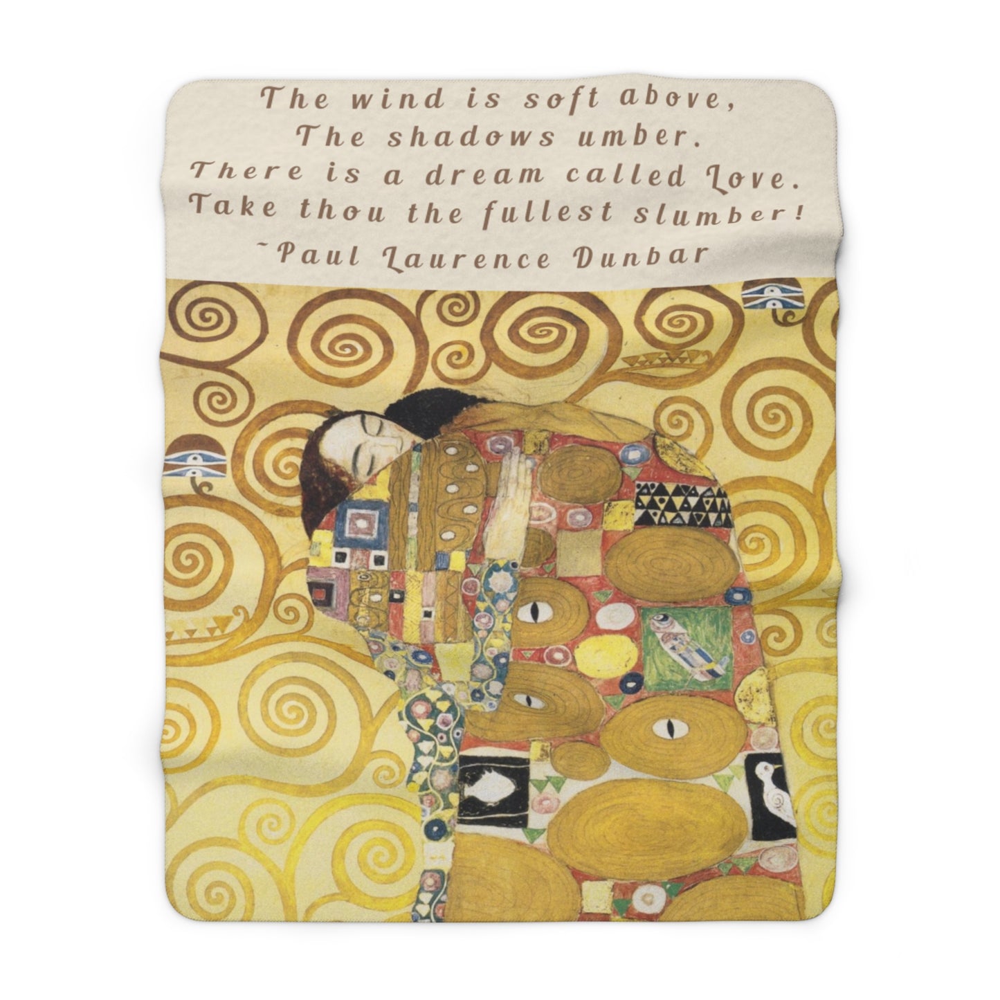 Romantic Sherpa Fleece Blanket with Gustav Klimt Artwork and Poetry Quote- "There is a dream called Love." - Paul Laurence Dunbar