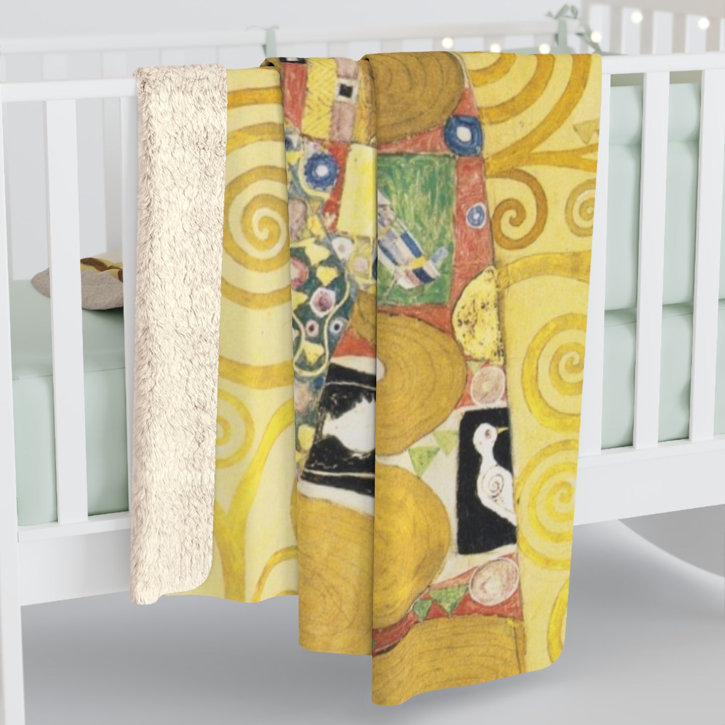 Romantic Sherpa Fleece Blanket with Gustav Klimt Artwork and Poetry Quote- "There is a dream called Love." - Paul Laurence Dunbar