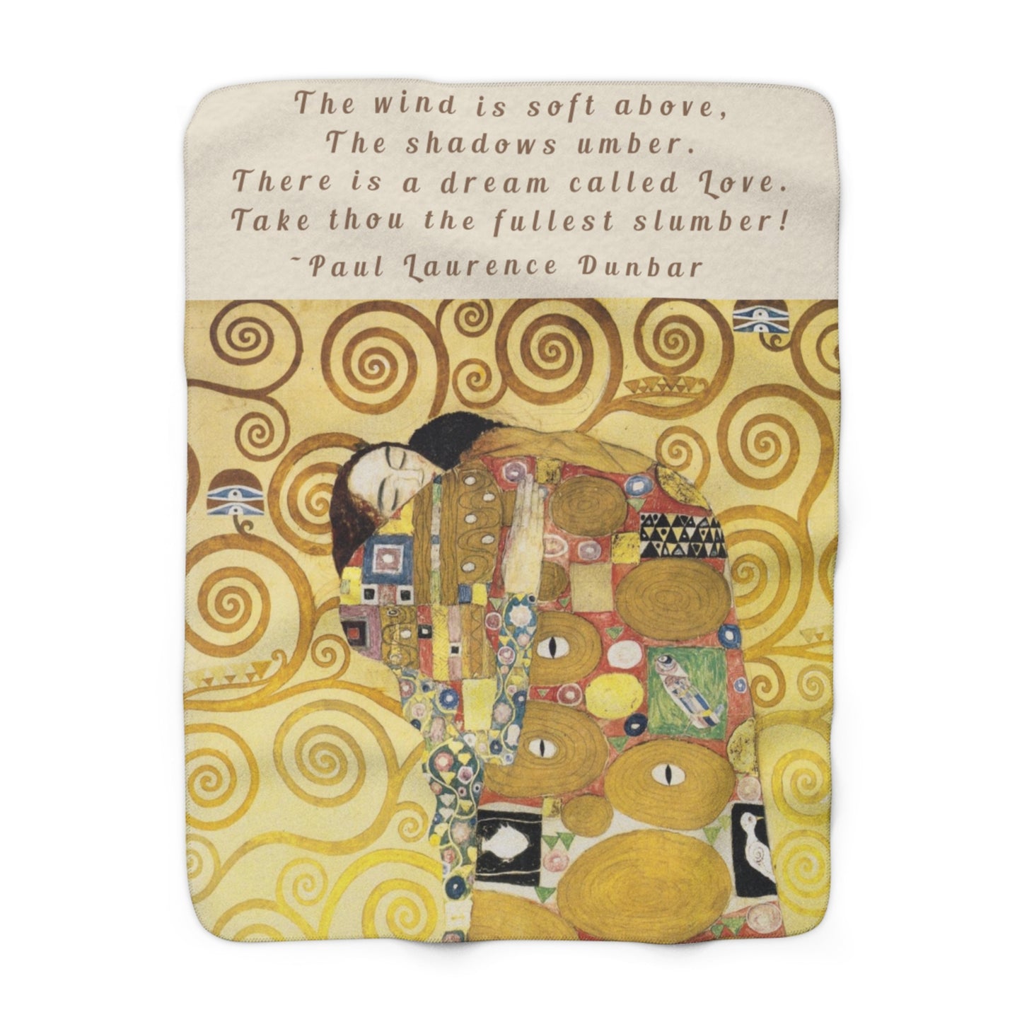 Romantic Sherpa Fleece Blanket with Gustav Klimt Artwork and Poetry Quote- "There is a dream called Love." - Paul Laurence Dunbar