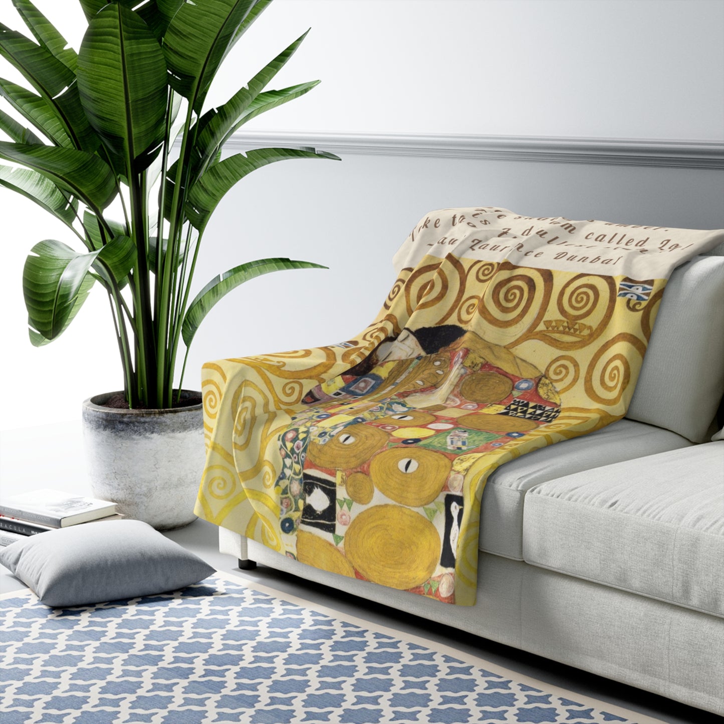 Romantic Sherpa Fleece Blanket with Gustav Klimt Artwork and Poetry Quote- "There is a dream called Love." - Paul Laurence Dunbar
