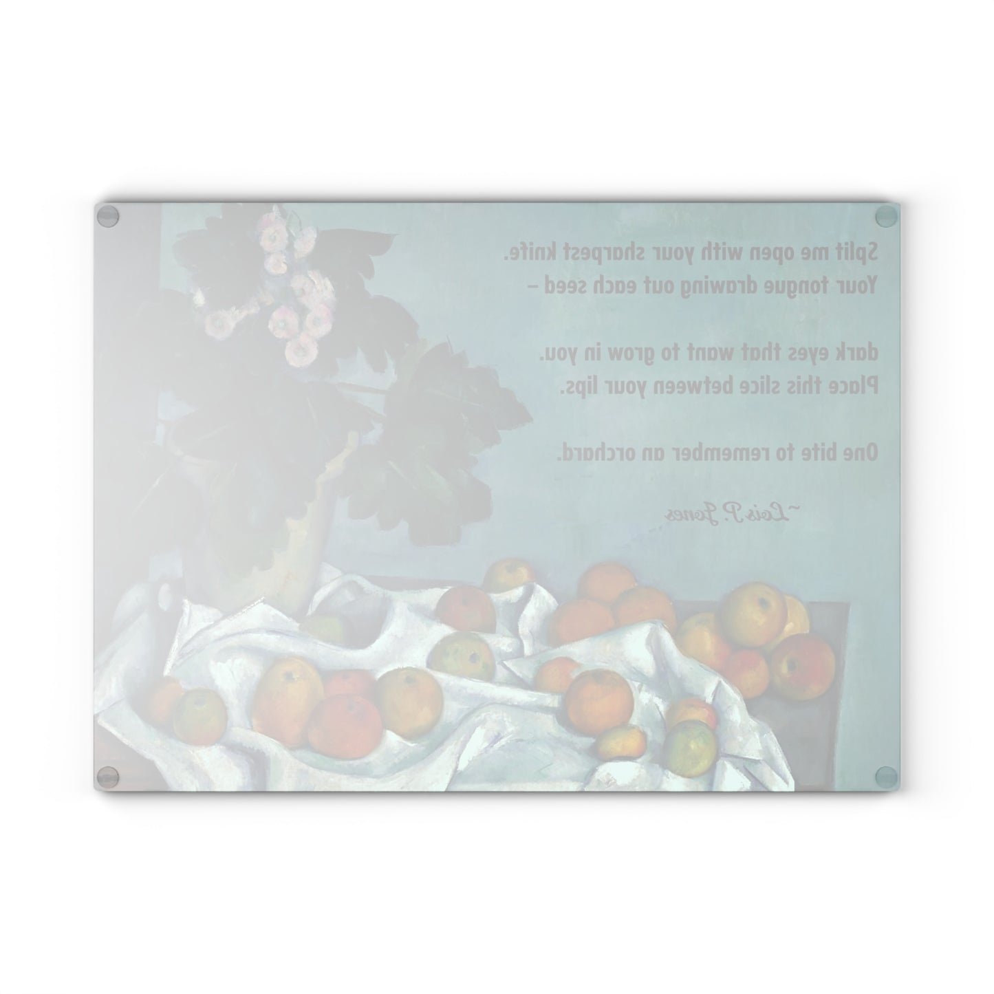 Poetry Cutting Board with Cézanne Print - Lois P. Jones "One bite to remember an orchard"