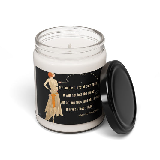 Poetry Merch Roaring 20's Soy Candle with Flapper and Edna St Vincent Millay Quote "My candle burns at both ends"