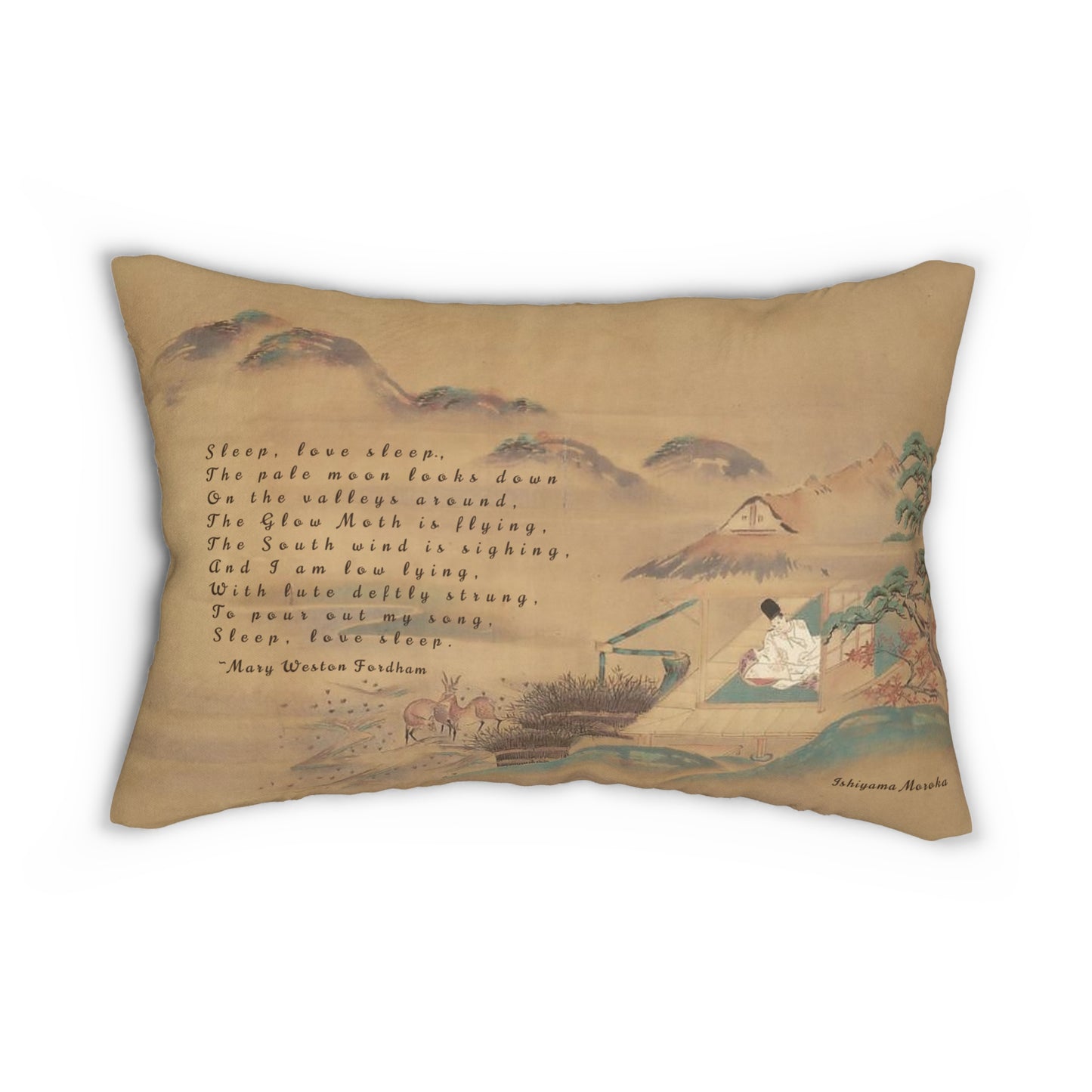 Poetry Merch Serene Pillow with Japanese Print - Mary Weston Fordham  Quote "Sleep, love sleep"