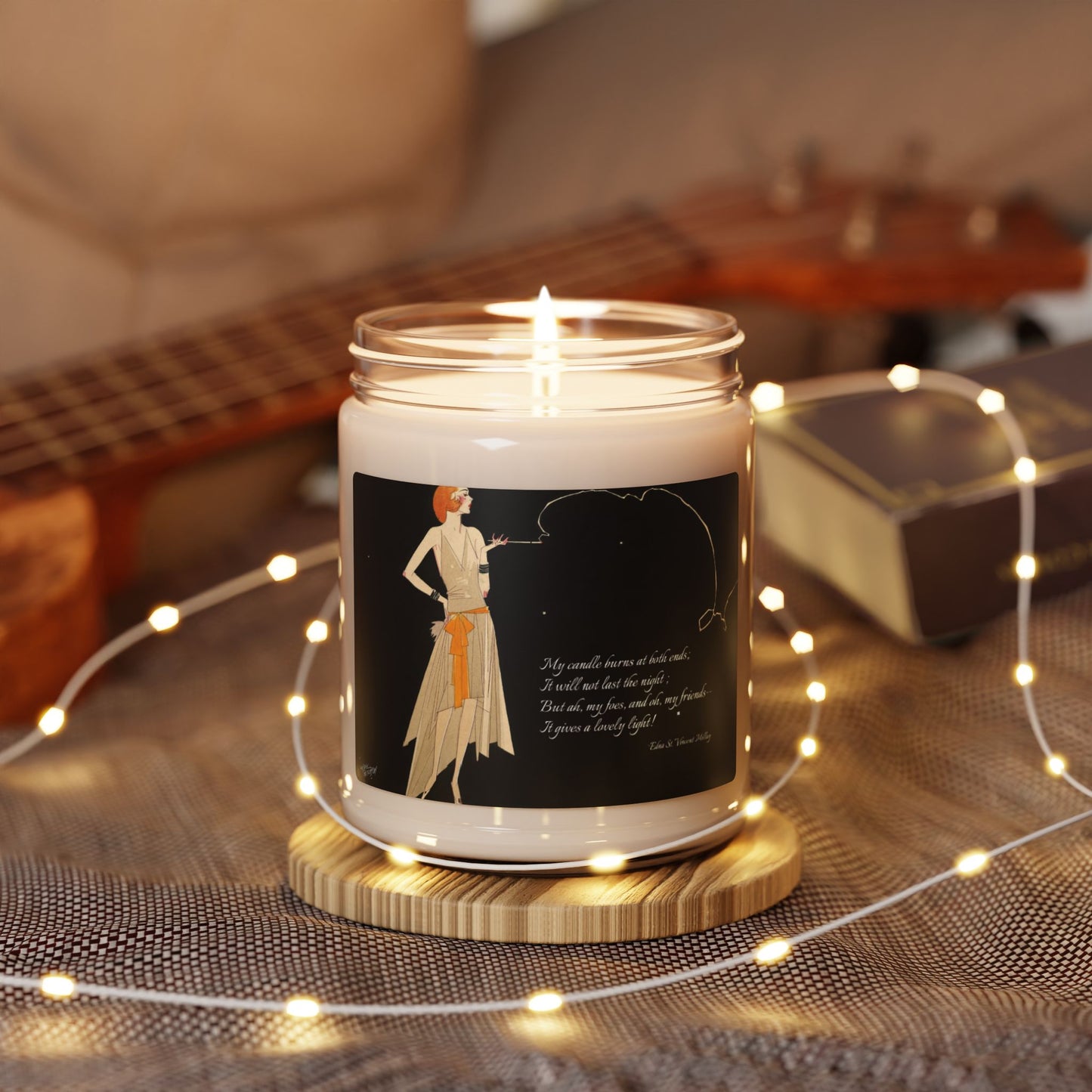 Poetry Merch Roaring 20's Soy Candle with Flapper and Edna St Vincent Millay Quote "My candle burns at both ends"