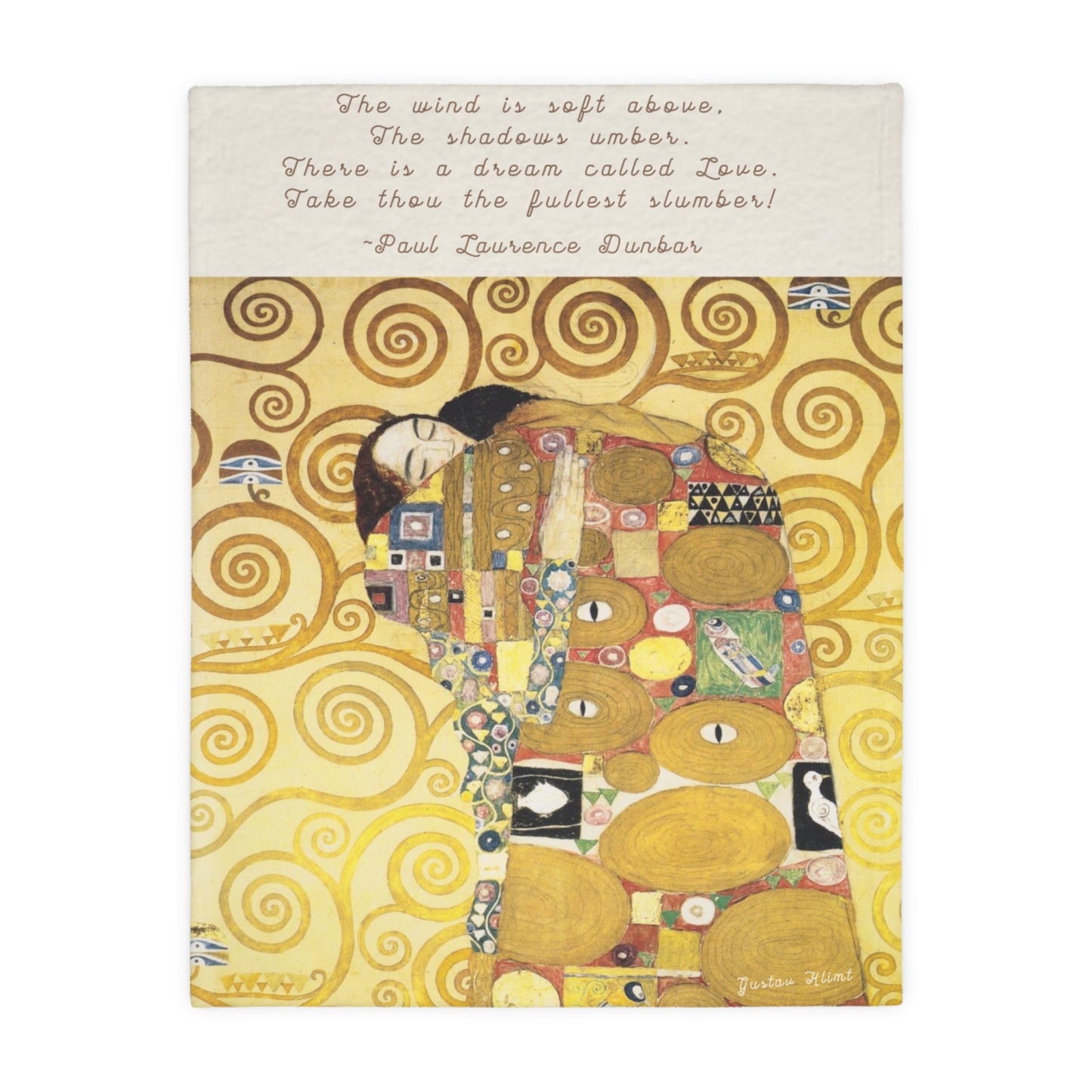 Poetry Merch Dreamy Velveteen Microfiber Blanket with Klimt Painting and Paul Laurence Dunbar Quote "There is a dream called Love"