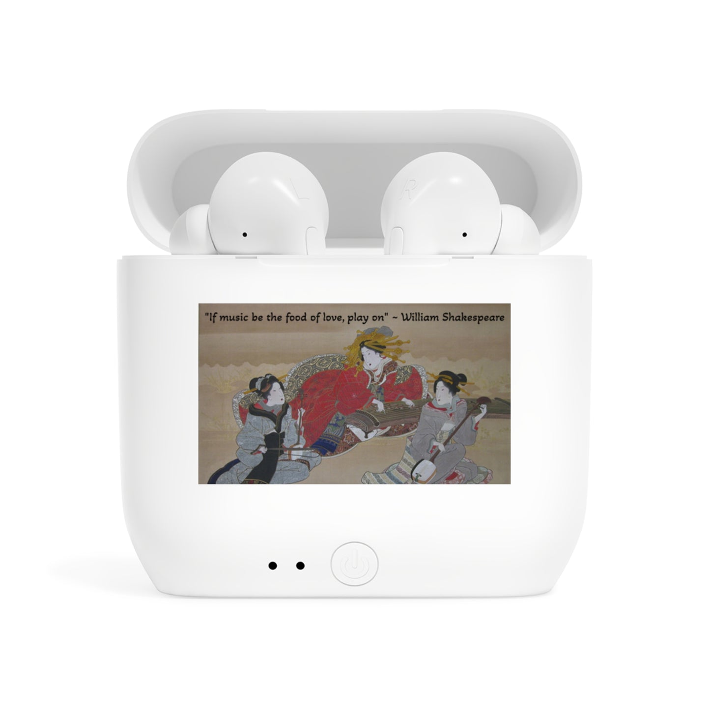 Poetry Merch Wireless Earbuds with Gorgeous Case - "If music be the food of love, play on" William Shakespeare