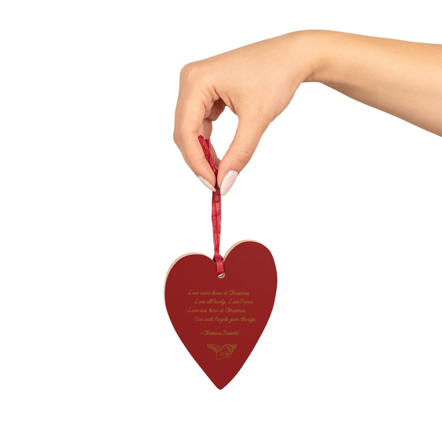 Poetry Merch Heart-Shaped Christmas Ornament – Christina Rossetti Quote "Love came down at Christmas"