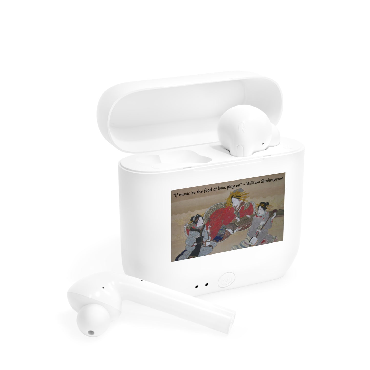 Poetry Merch Wireless Earbuds with Gorgeous Case - "If music be the food of love, play on" William Shakespeare