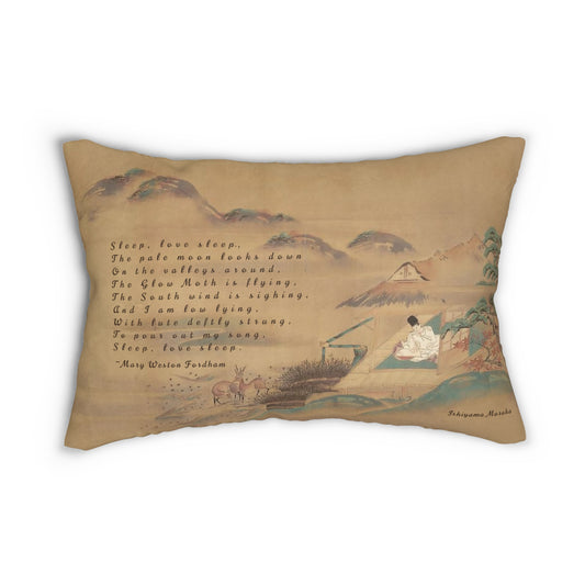 Poetry Merch Serene Pillow with Japanese Print - Mary Weston Fordham  Quote "Sleep, love sleep"